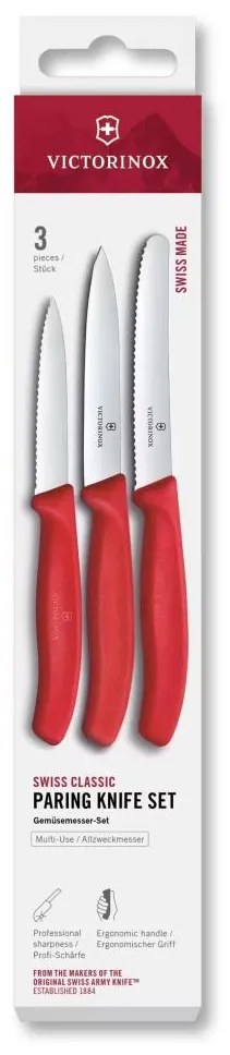Victorinox - Комплект от 3 бр. кухненски ножа за зеленчуци SWISS CLASSIC, червен