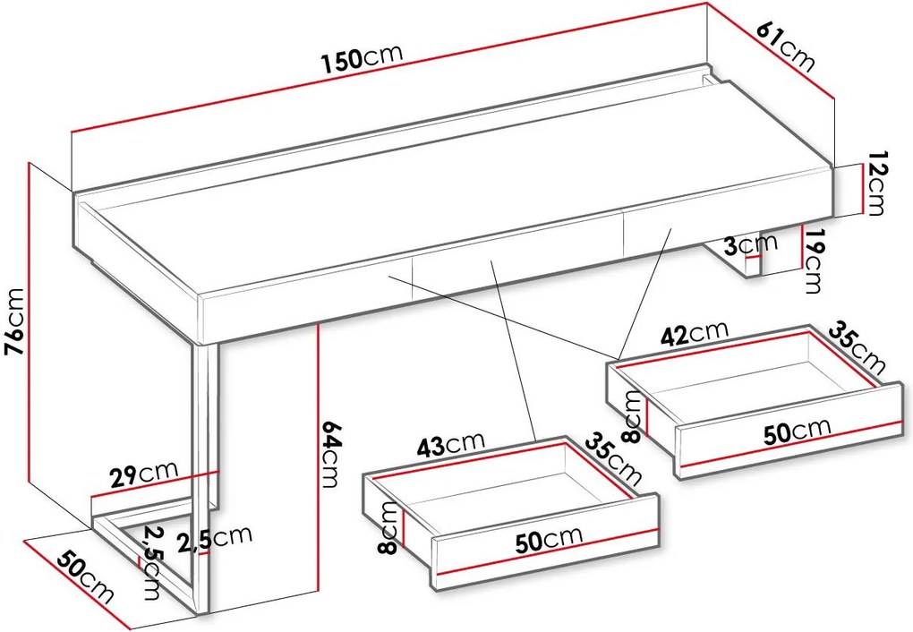 Бюро Teen Flex I -Дължина: 150 cm