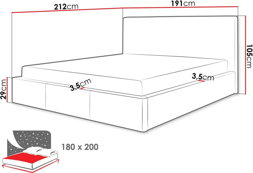 Тапицирано легло Swift-Черен-180 x 200