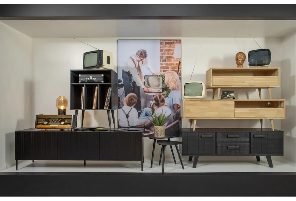 Шкаф за грамофон от масивен бор в черен и естествен цвят 60x83 cm James – WOOOD