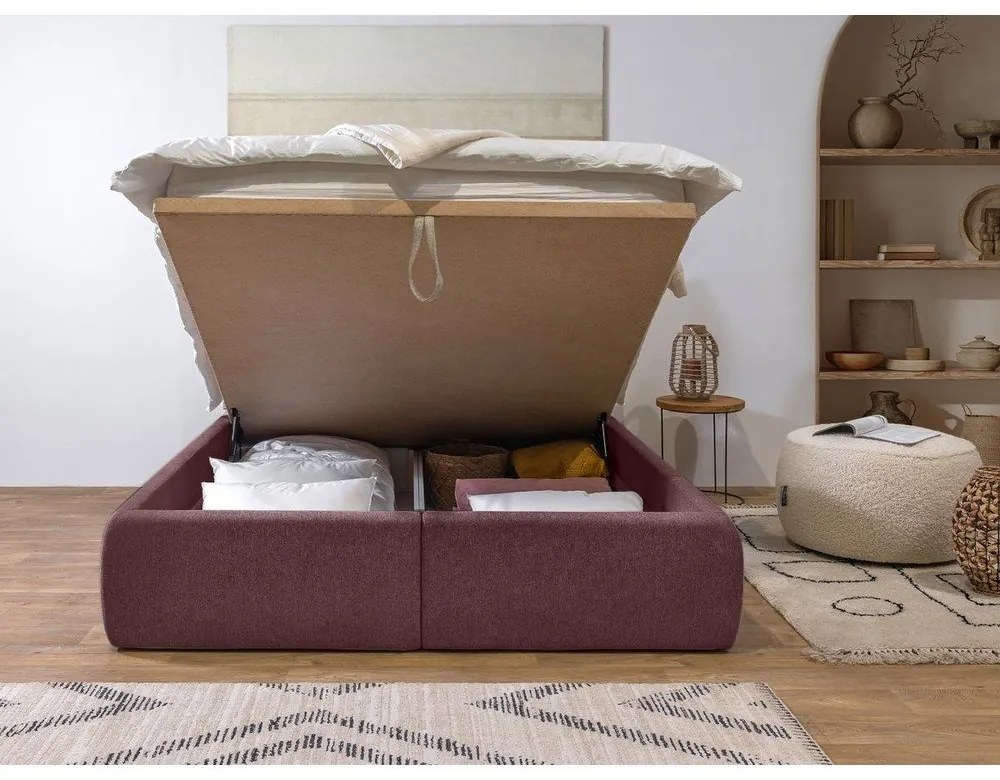 Розово двойно тапицирано легло с място за съхранение с включена подматрачна рамка 180x200 cm Garance – Bobochic Paris