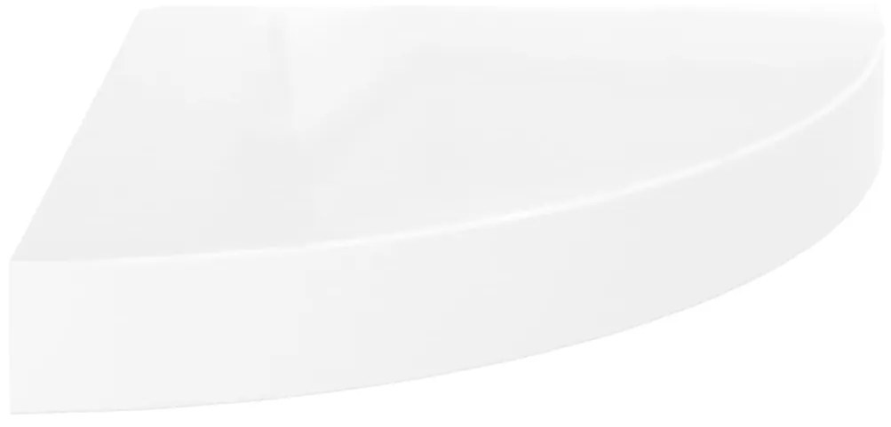 323886 vidaXL Плаващ ъглов рафт, бял гланц, 25x25x3,8 см, MDF