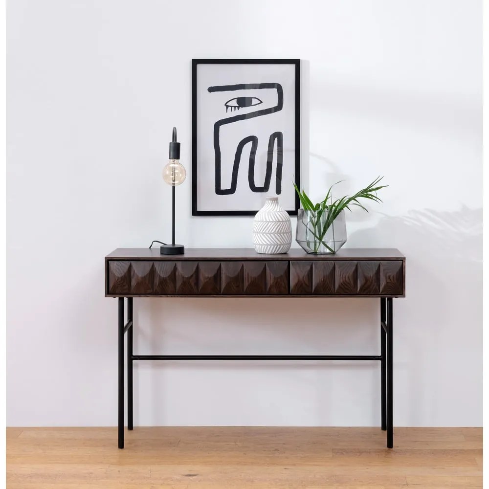 Тъмнокафява конзолна маса с дъбов плот 39x117 cm Latina – Unique Furniture