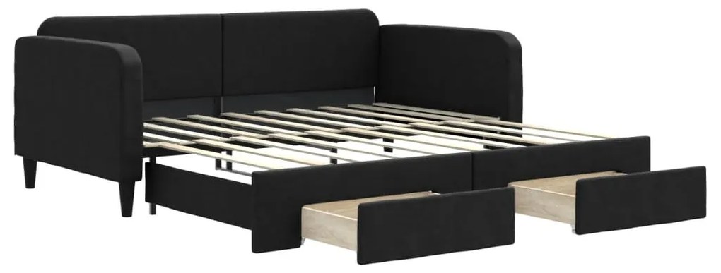 3196864 vidaXL Канапе с изтеглящо легло и чекмеджета черно 90x190 см плат
