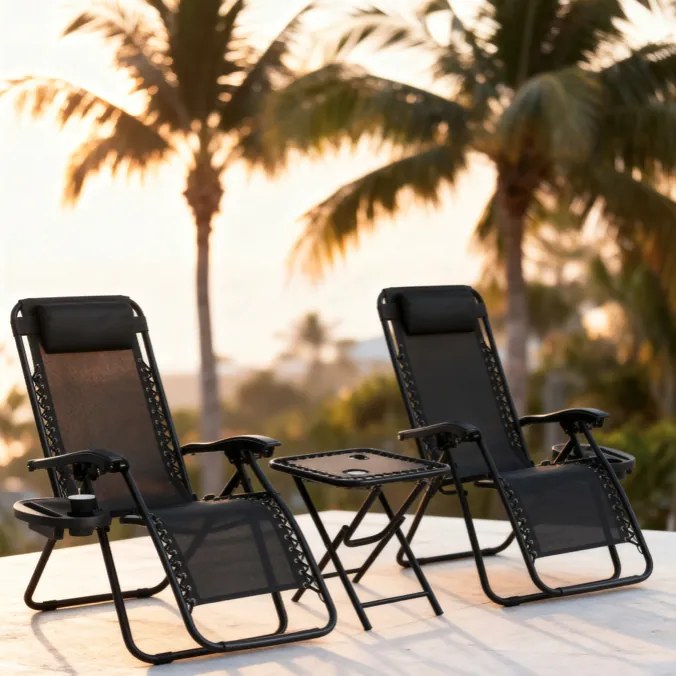 Комплект от 2 градински стола с маса - черен