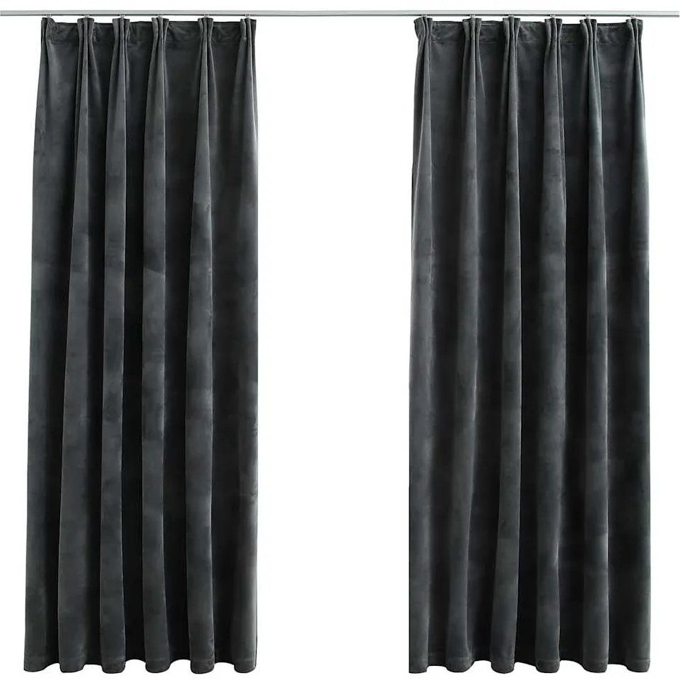 134500 vidaXL Затъмняващи завеси с куки, 2 бр, кадифе, антрацит, 140x175 см