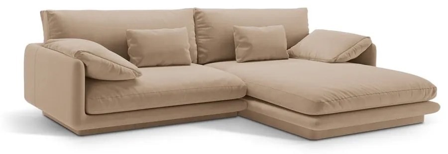 Бежов кадифен ъглов диван (десен ъгъл) Torino – Micadoni