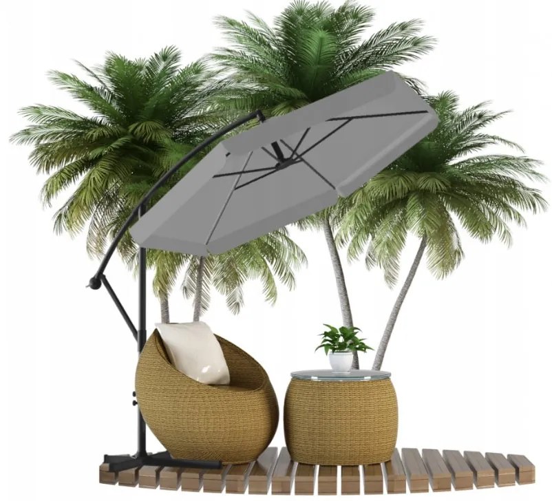 Сив градински чадър с LED светлина 3 м