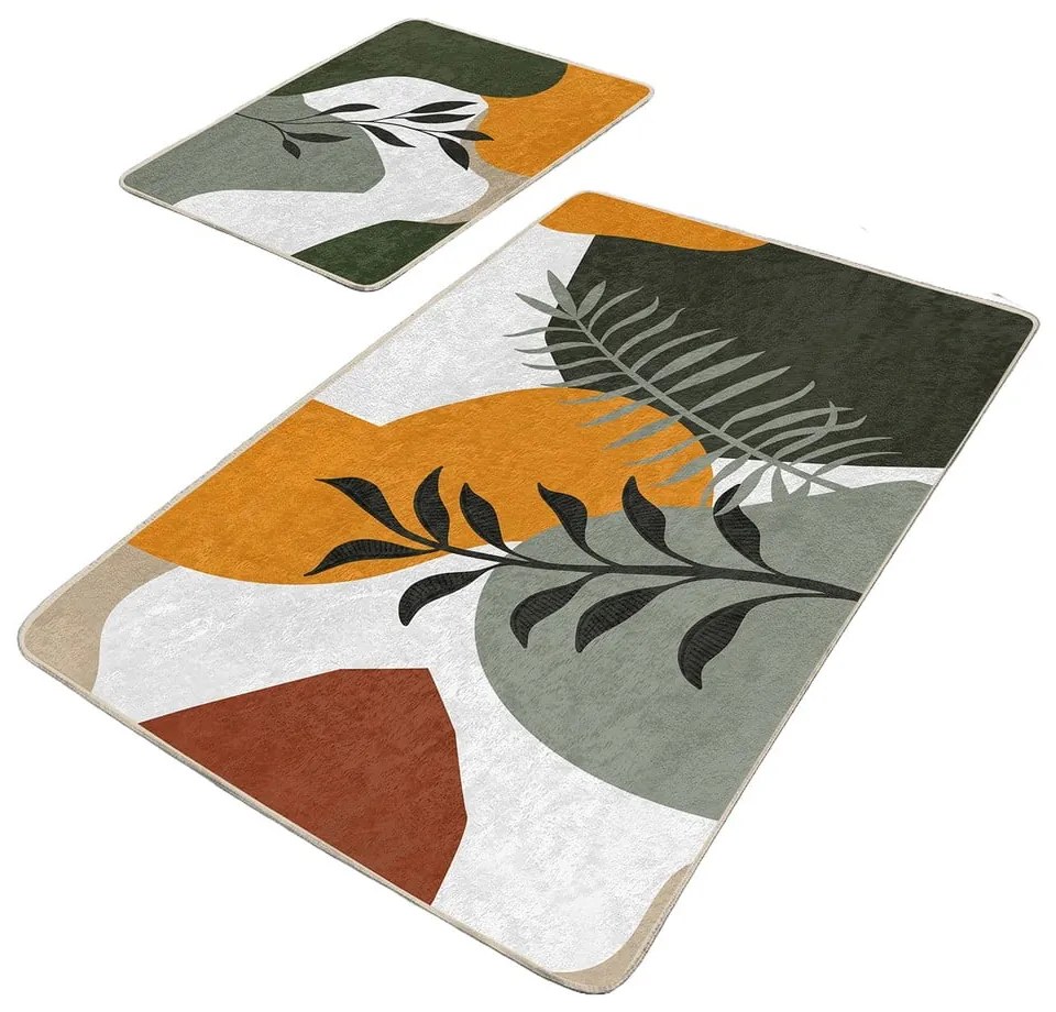 Зелени кадифени постелки за баня в комплект от 2 бр. 60x100 cm Illustrated Autumn – Mila Home