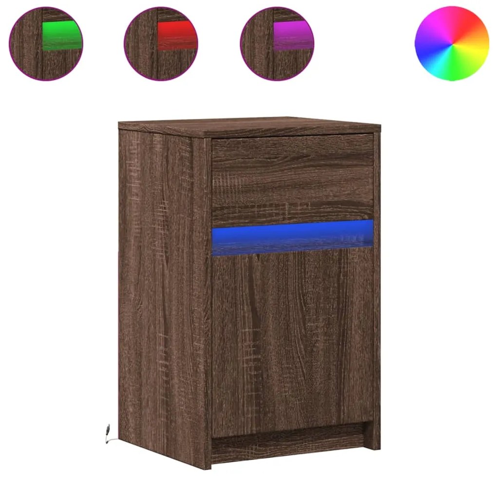 852010 vidaXL Нощно шкафче с LED осветление, кафяв дъб, инженерно дърво