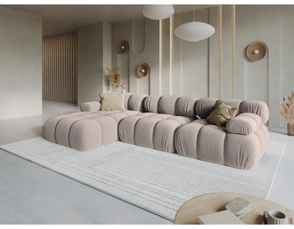 Светлокафяв кадифен модулен ъглов диван (ляв ъгъл) Bellis – Micadoni