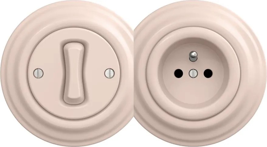 Kliklap - Ретро еднополюсен ключ № 1 и розетка 230 V с рамка в приглушено розово