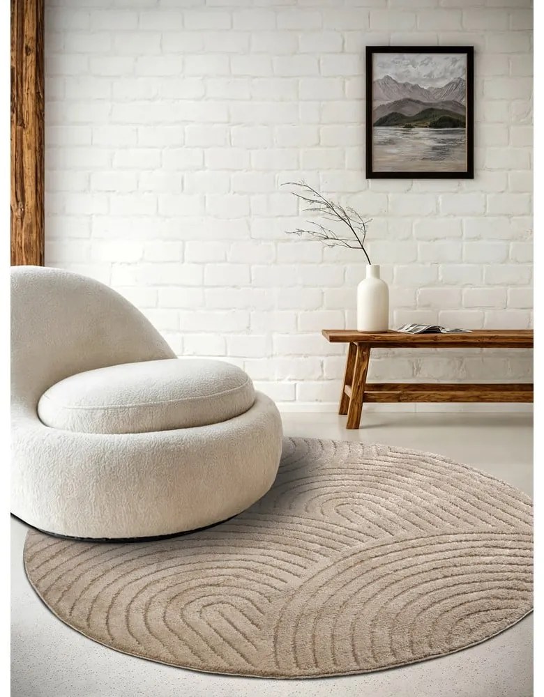 Кафяво-сив кръгъл килим ø 160 cm Panglao New York Taupe – Elle Decoration