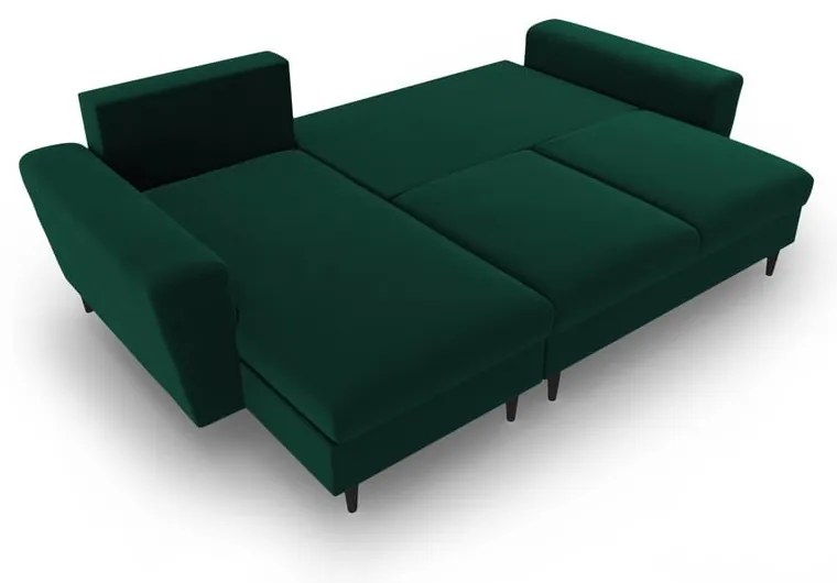 Зелен кадифен разтегателен ъглов диван с място за съхранение Kyoto – Cosmopolitan Design