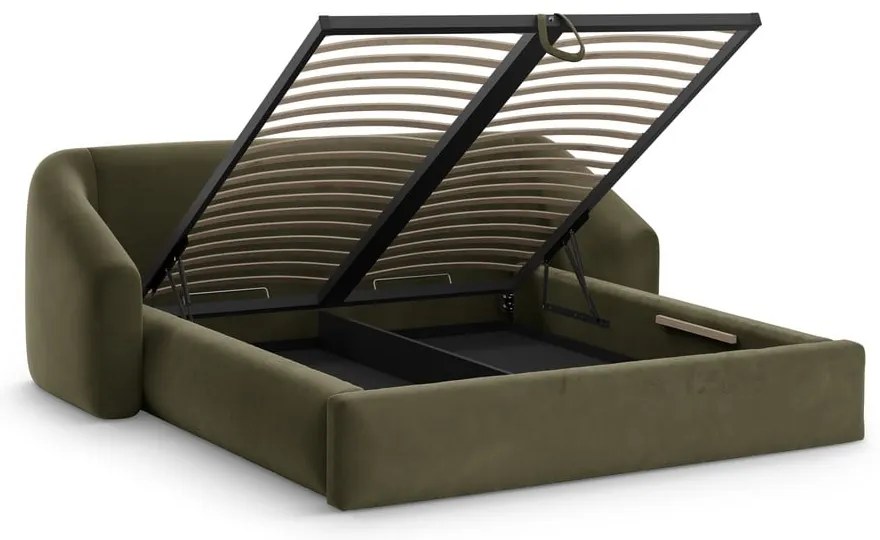 Зелено двойно легло 160x200 cm тапицирано с място за съхранение с включена подматрачна рамка Campi – Cosmopolitan Design