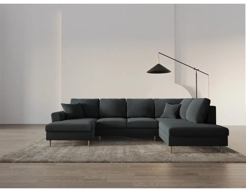 Тъмносив кадифен разтегателен ъглов диван с място за съхранение (десен ъгъл/U форма) Kyoto – Cosmopolitan Design