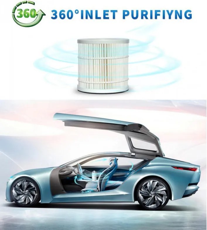 Пречиствател за въздух за автомобил OBERON 05A, 8м3/ч, 360C почистване, Ултра тих, Хепа + йонизатор, LED, Бял