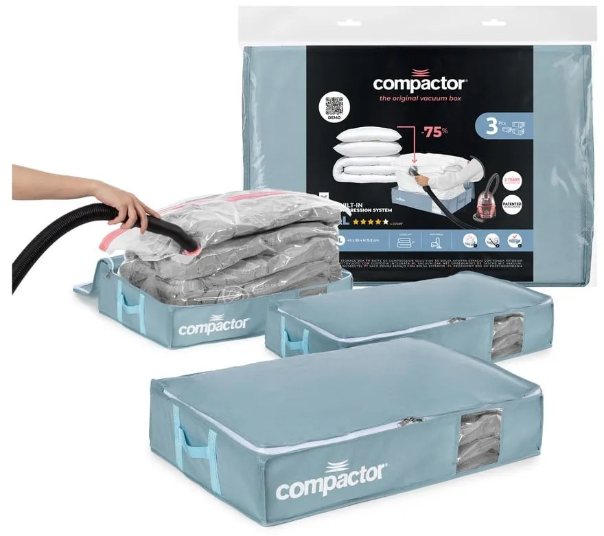 Вакуумни пластмасови кутии за съхранение под леглото в комплект 3 бр. 65x45x15,5 cm Blue Edition – Compactor