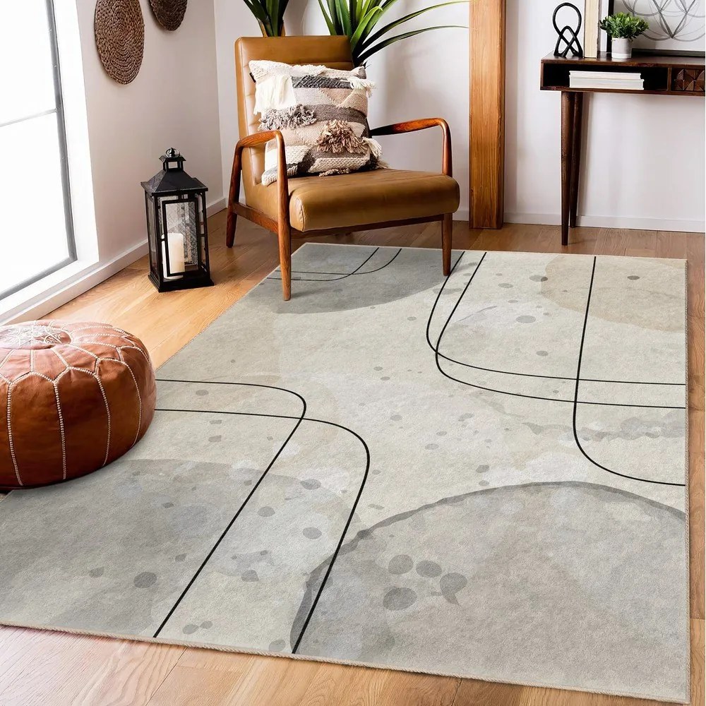 Сиво-кремав килим подходящ за пране 160x230 cm Simple Lines – Mila Home