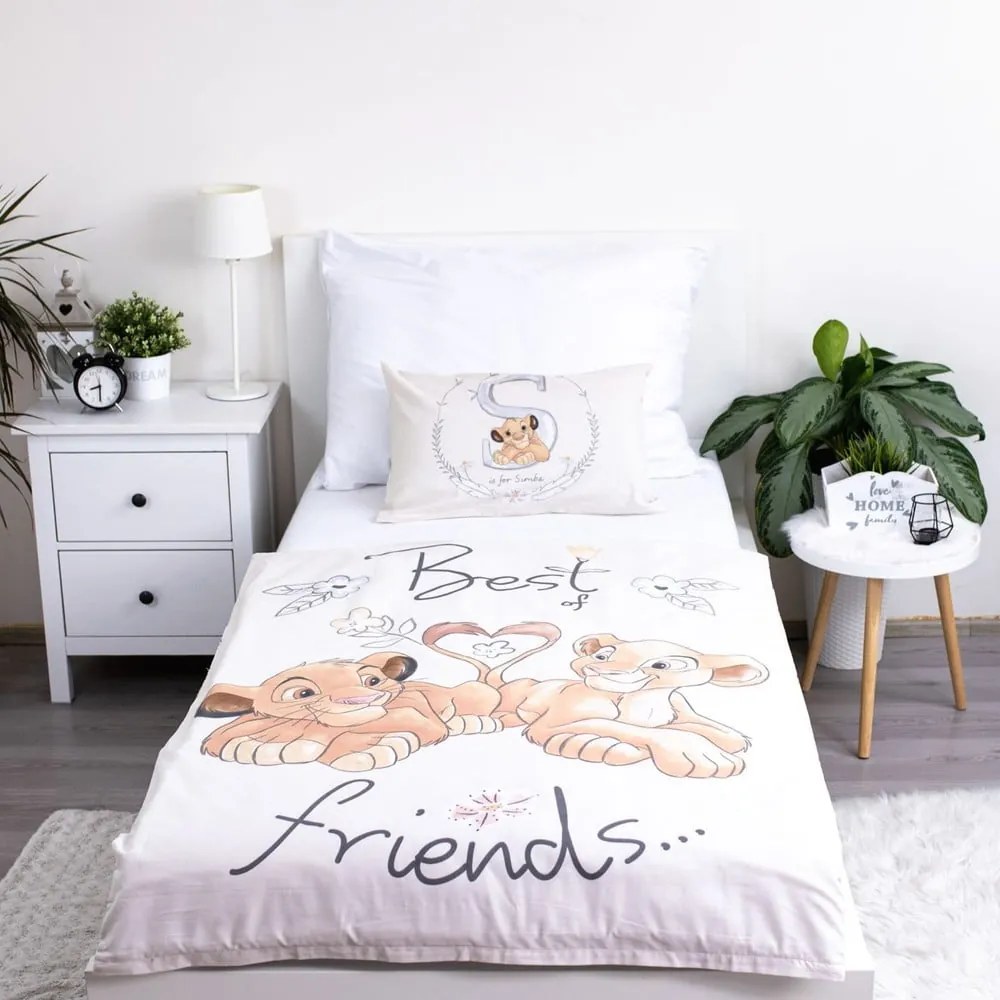 Светложълто памучно детско спално бельо 100x135 cm Lion King "Best Friends" – Jerry Fabrics