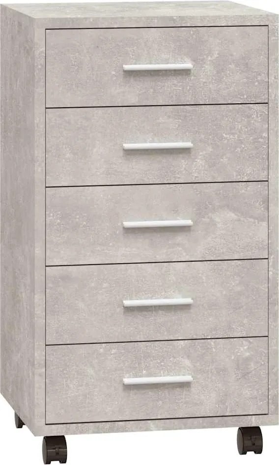 342672 vidaXL Шкаф с чекмеджета с колелца бетонно сиво инженерно дърво