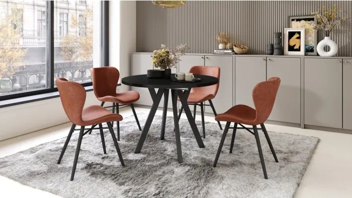 АЛМО Черно/черни крака - КРЪГЛА РАЗТЕГАТЕЛНА МАСА С Y-ОБРАЗНИ КРАКА В ЛОФТ/ИНДУСТРИАЛЕН СТИЛ ЗА ХОЛ ИЛИ ТРАПЕЗАРИЯ