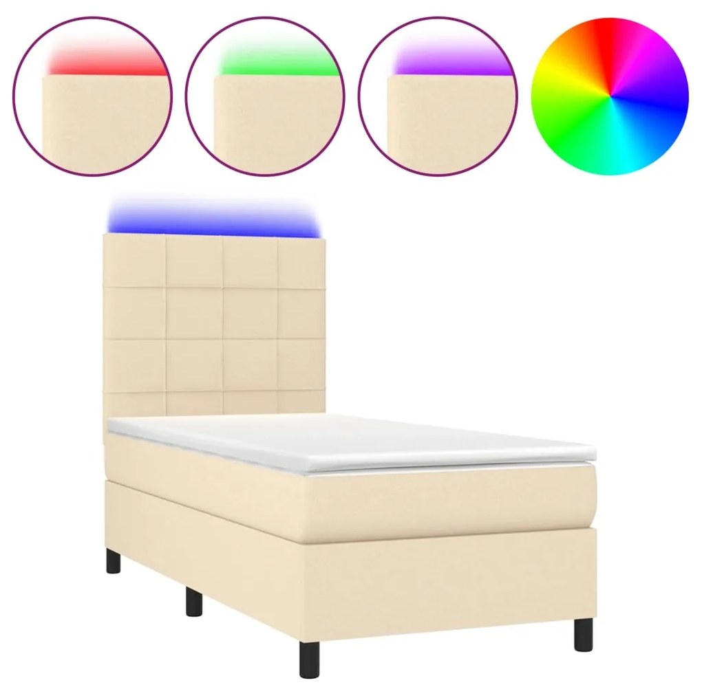 3134850 vidaXL Боксспринг легло с матрак и LED, кремава, 90x200 см, плат