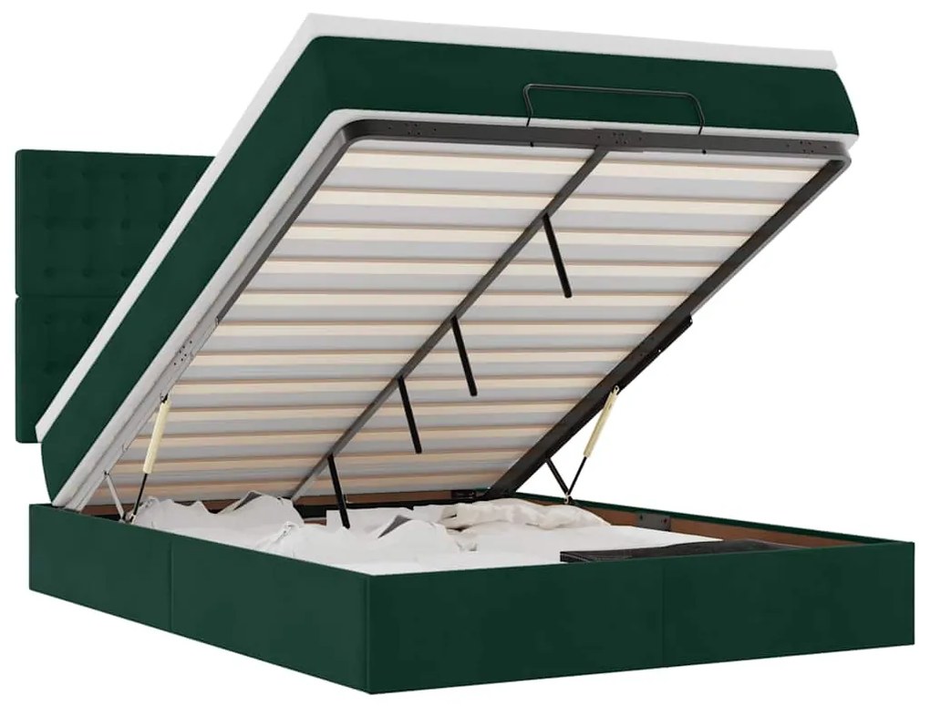 3314465 vidaXL Османска легло с матраци и LED, тъмнозелено, 140x190 см, кадифе