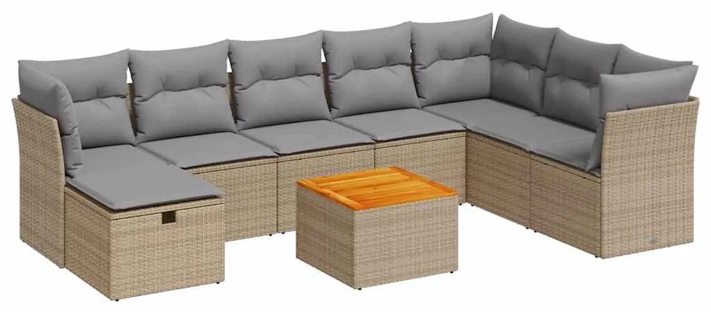 3325776 vidaXL Градински комплект диван с възглавници 9 части бежов полиратан