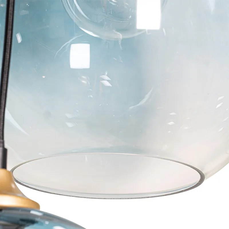 Висяща лампа месинг със синьо и зелено стъкло 8 лампи - Sandra