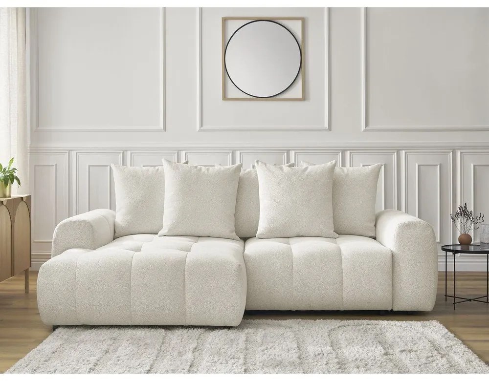 Бял шенилов сгъваем/с място за съхранение ъглов диван (ляв ъгъл) Roxelane – Bobochic Paris