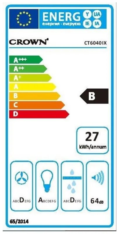 Абсорбатор за вграждане Crown CT6040IX, 65W, 353 m3/h, 2 степени, Телескопичен, LED осветление, Инокс