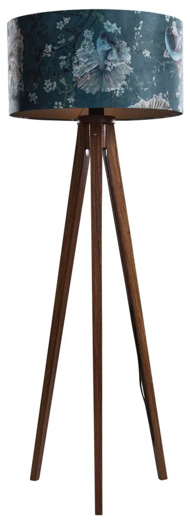 Vloerlamp walnoot hout met velours kap vis dessin 50cm - Tripod Classic