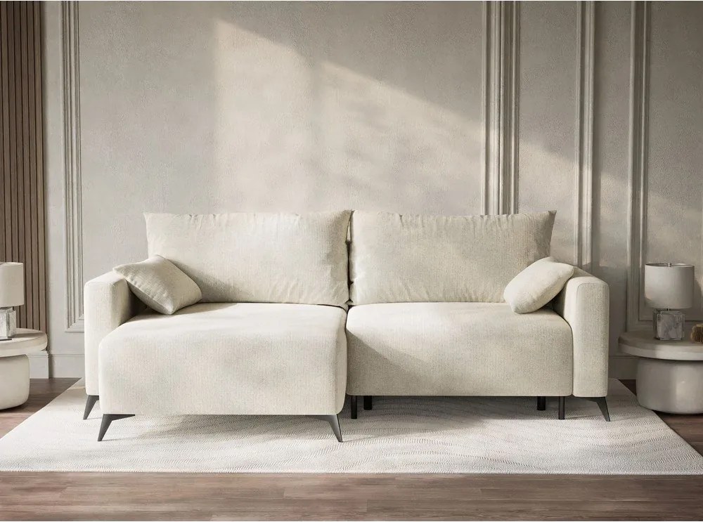 Кремав шенилов сгъваем/с място за съхранение ъглов диван (ляв ъгъл) Leon – Maison de Rêve