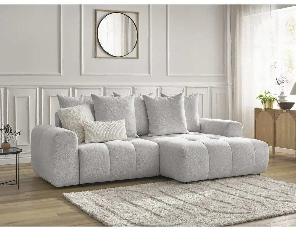 Светлосив шенилов разтегателен ъглов диван с място за съхранение (десен ъгъл) Roxelane – Bobochic Paris