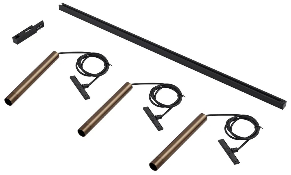 Модерна релсова система с 3 висящи лампи бронз 1-фазов - Slimline Keno