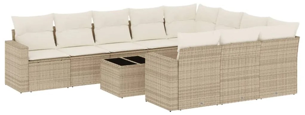 3251835 vidaXL Градински диван с възглавници, 11 части, бежов полиратан