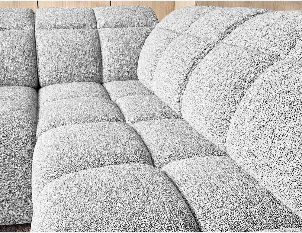 Светлосив разтегателен ъглов диван с място за съхранение от букле (десен ъгъл L форма) Falconn – ELTAP