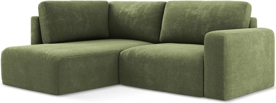 Зелен шенилов сгъваем/с място за съхранение ъглов диван (ляв ъгъл/L форма) Kona – Makamii