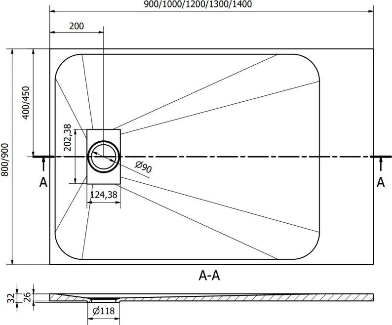 Mexen Hugo правоъгълно SMC корито за душ 120 x 90 см, черен камък - 42759012