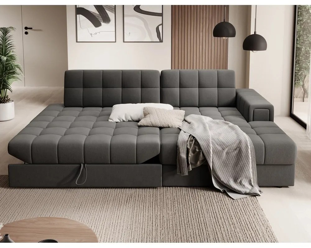 Кафяво-сив кадифен разтегателен ъглов диван (десен ъгъл) Blezalt – ELTAP