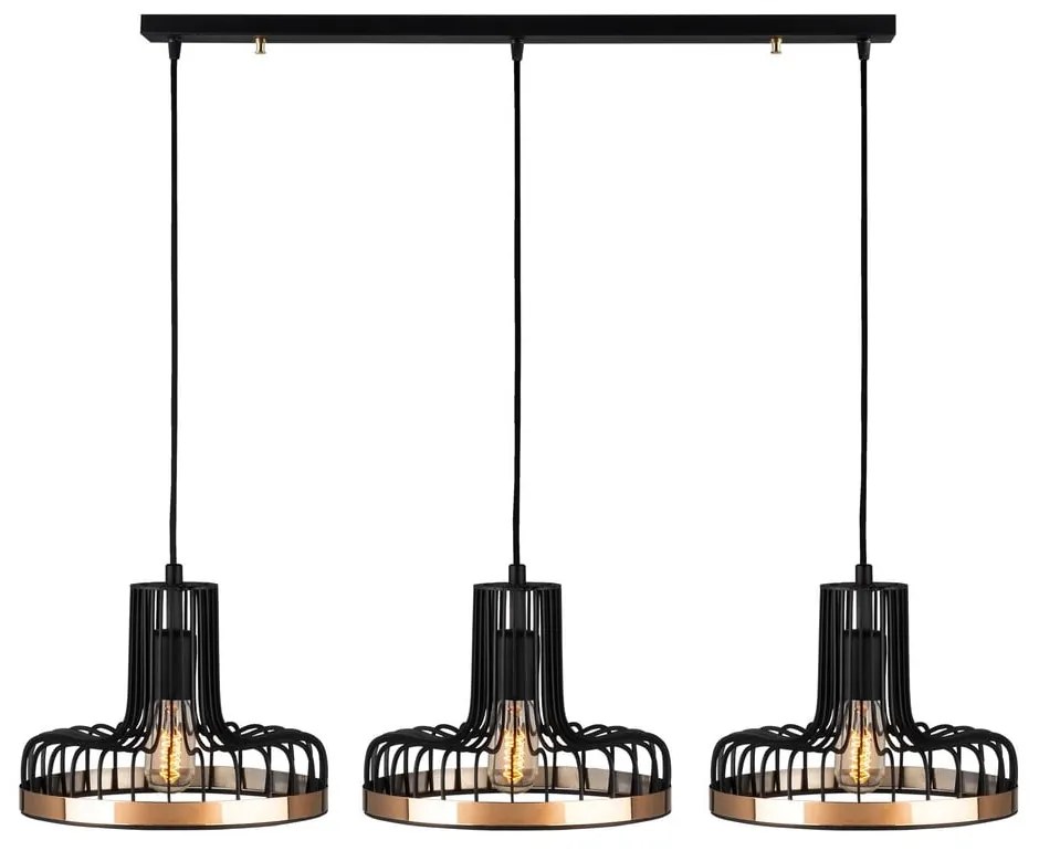 Висящо осветително тяло в черен и меден цвят с метален абажур Fellini – Opviq lights