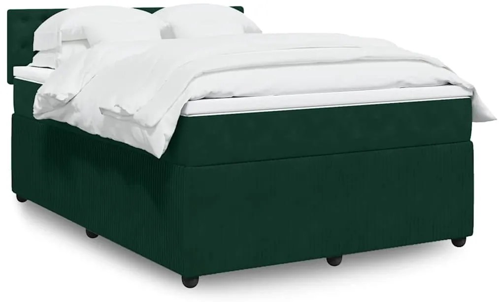 3290049 vidaXL Боксспринг легло с матрак, зелена, 140x190 см, кадифе