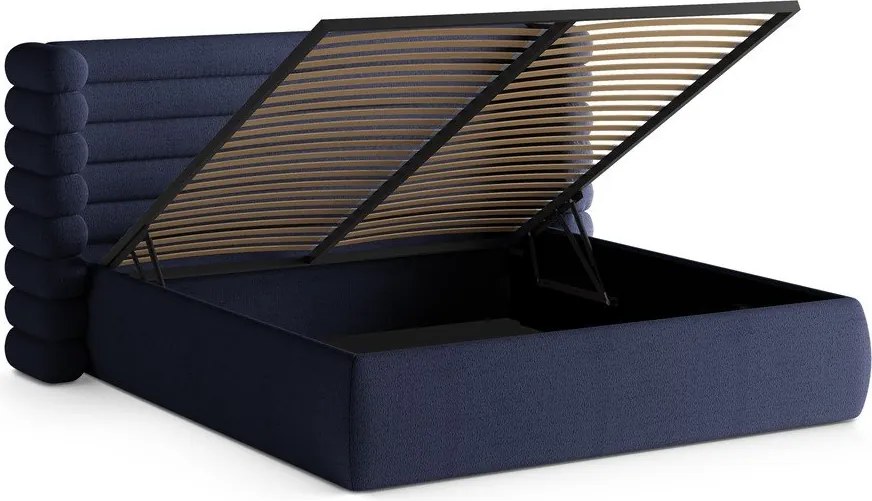 Синьо двойно легло 160x200 cm тапицирано с място за съхранение с включена подматрачна рамка Mount – Micadoni