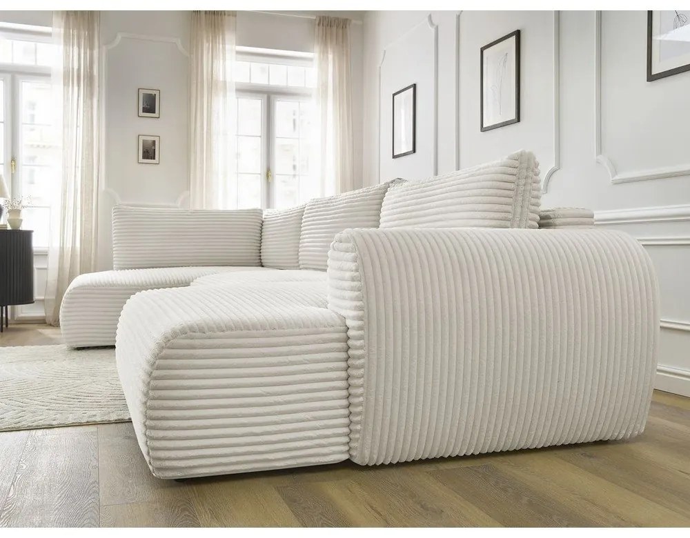 Кремав разтегателен ъглов диван от рипсено кадифе (десен ъгъл/"U" форма) Lucien – Bobochic Paris