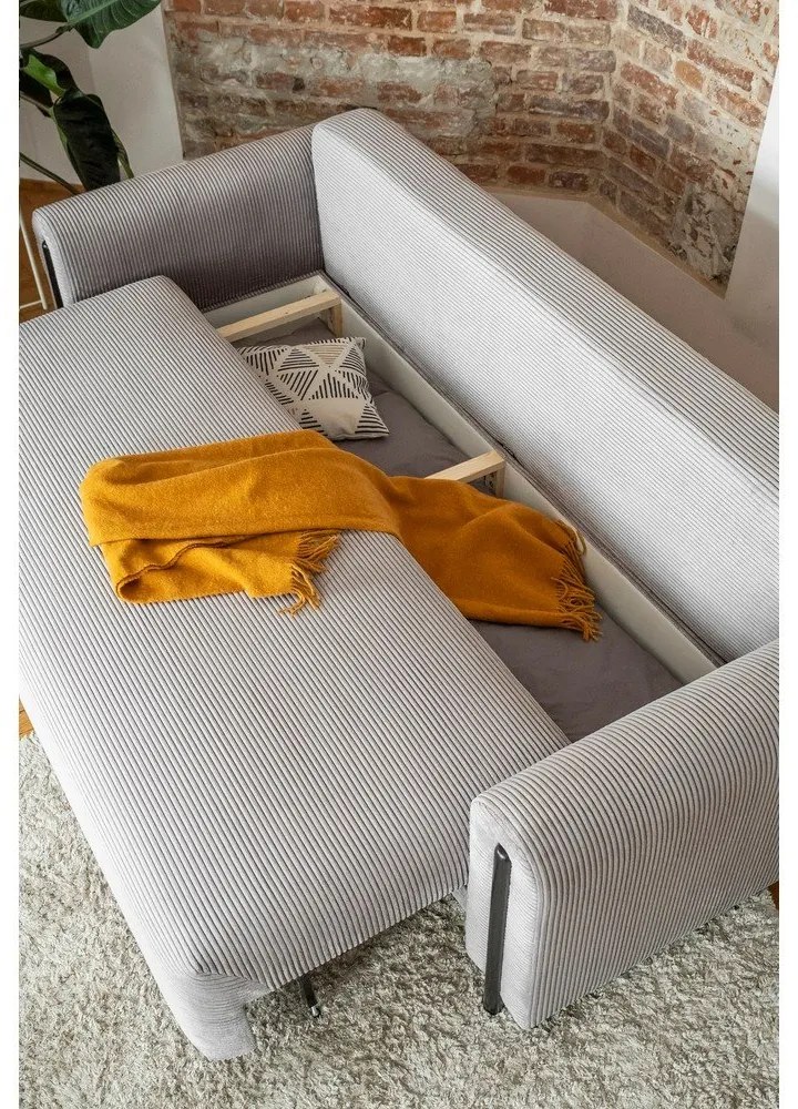 Светлосив сгъваем/с място за съхранение диван от рипсено кадифе 244 cm Arcadova – ELTAP