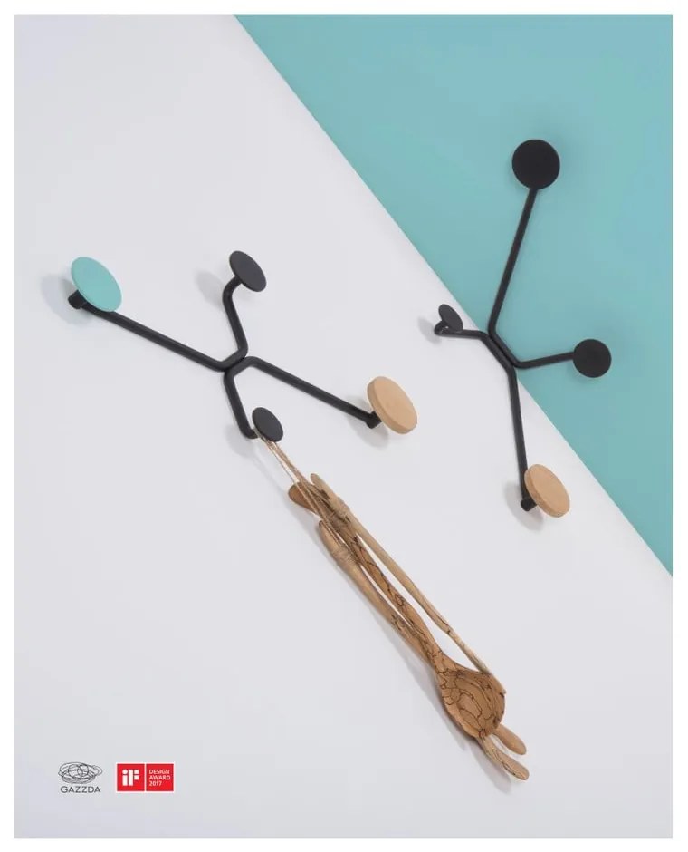 Черна стенна закачалка за външен ъгъл с розов детайл Hook - Gazzda