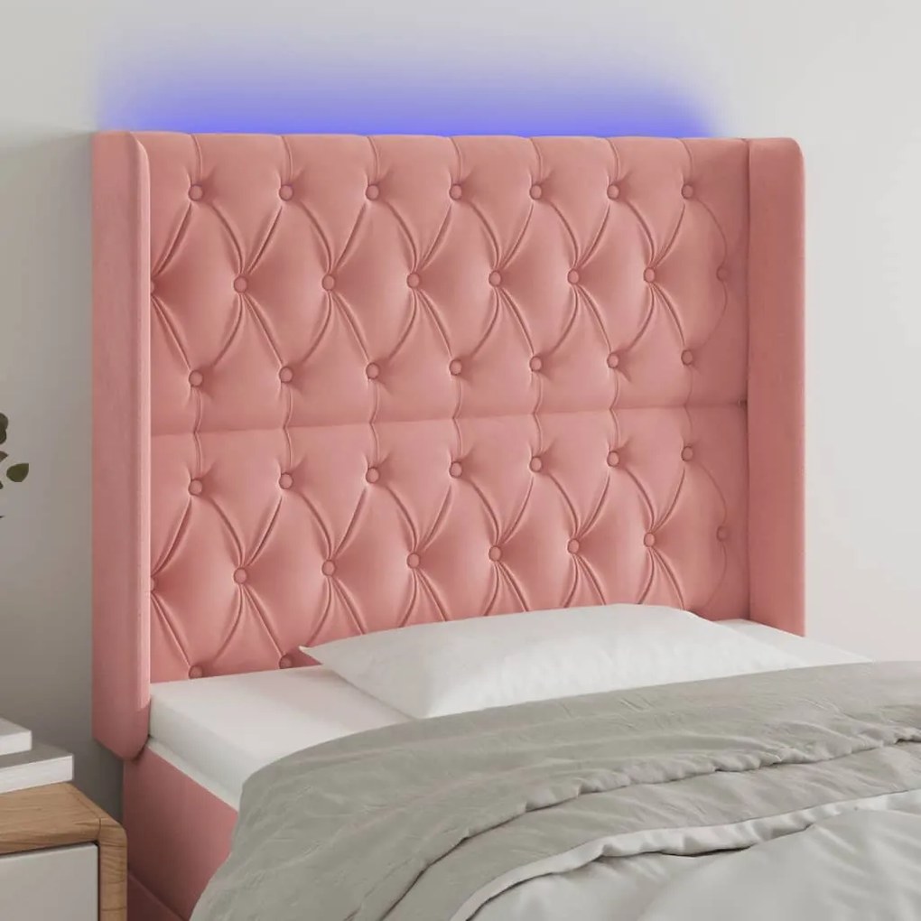 3124431 vidaXL LED горна табла за легло, розова, 103x16x118/128 см, кадифе