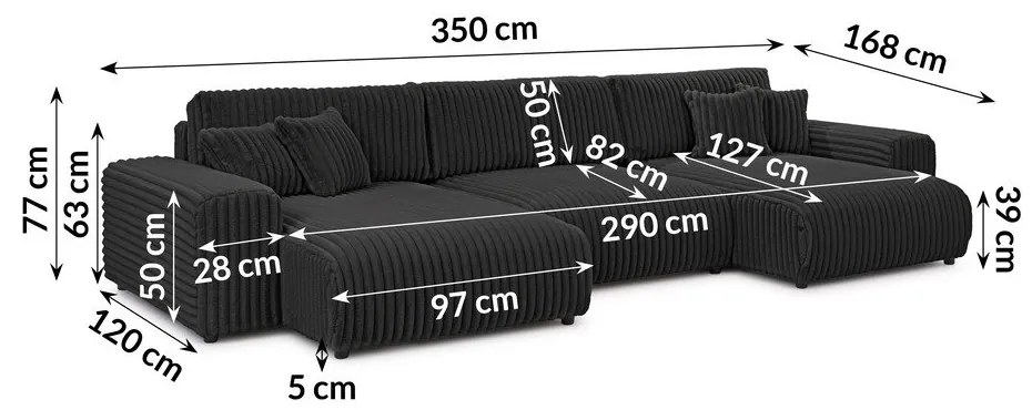 Тъмносив разтегателен ъглов диван с място за съхранение от рипсено кадифе (U форма) Sarina – Ropez