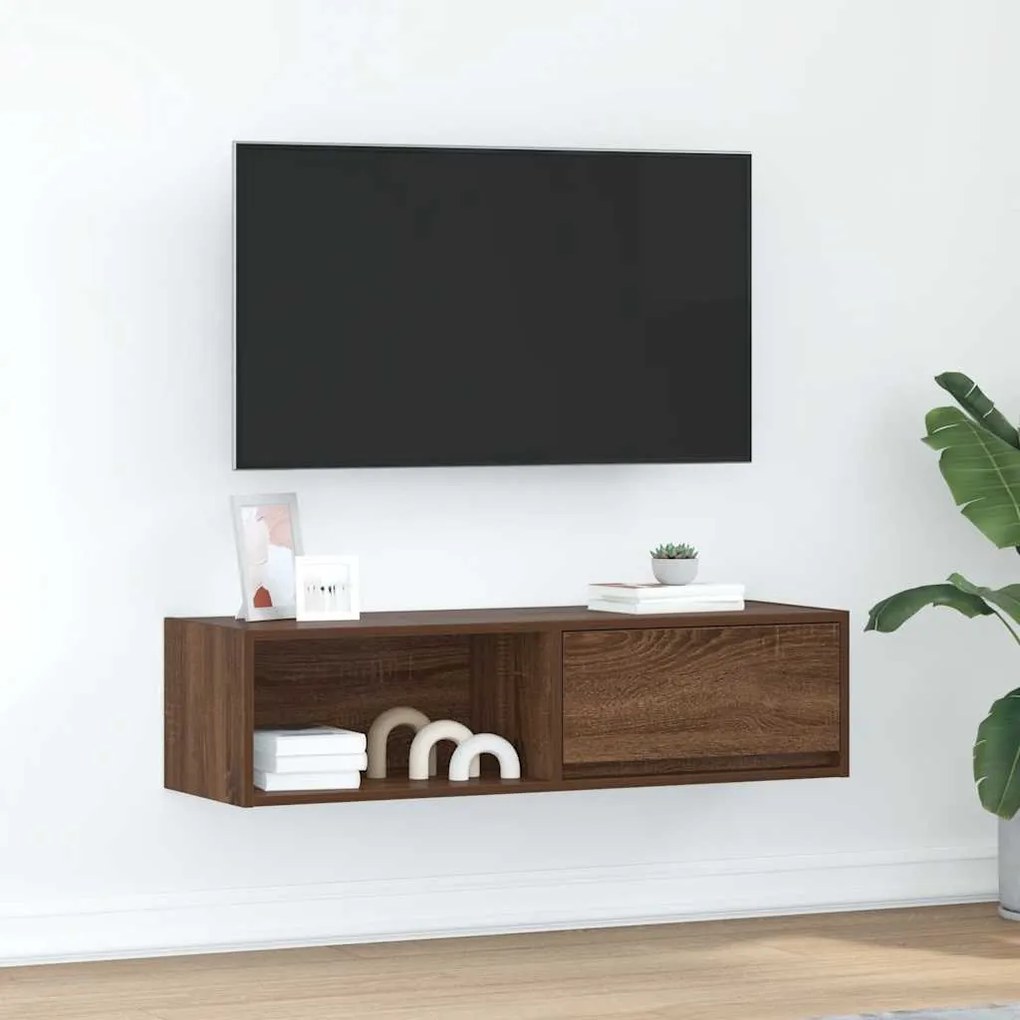 861484 vidaXL ТВ шкаф Кафяв дъб 100x31x25,5 см Инженерна дървесина